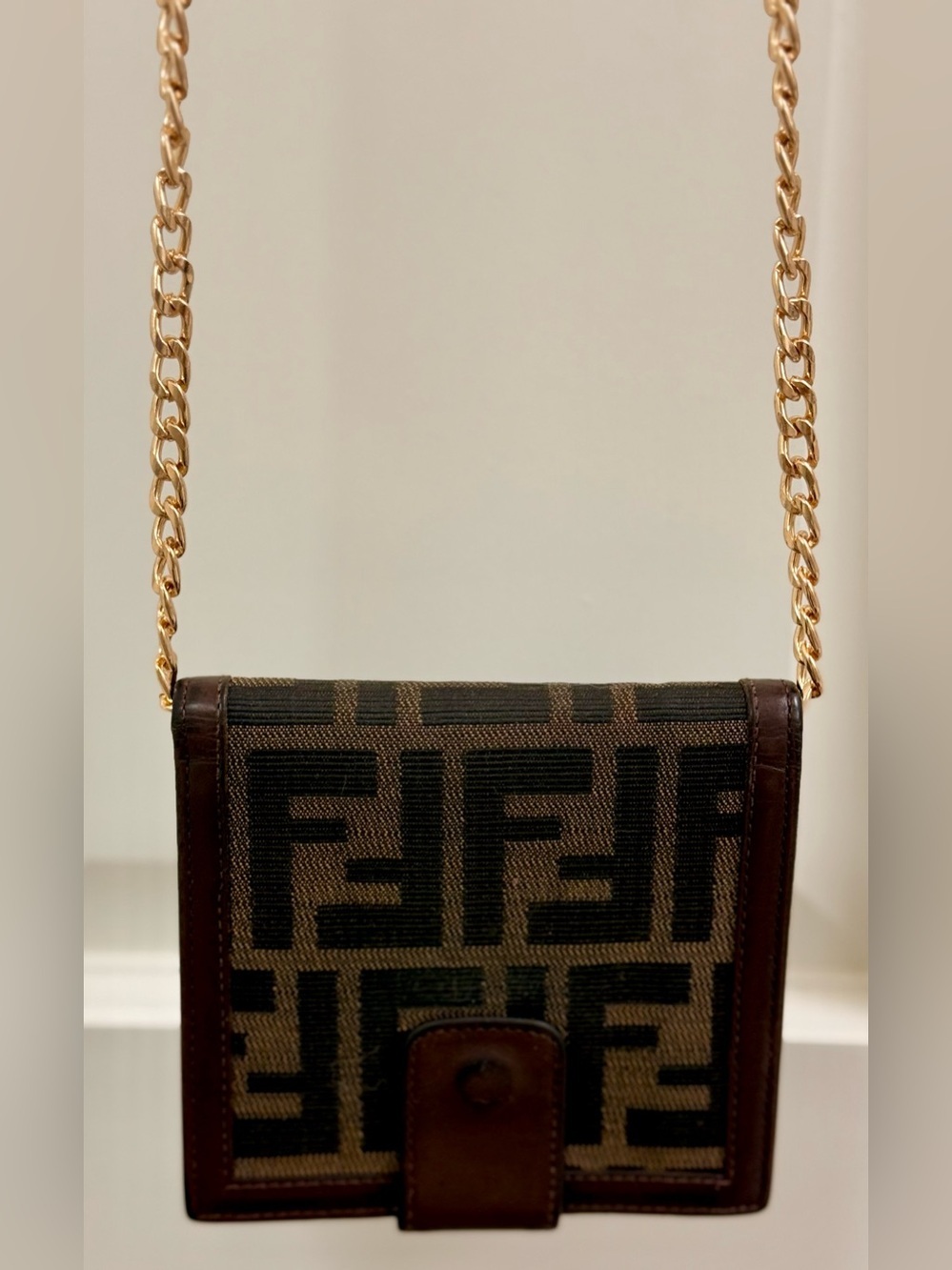 FENDI Vintage Y2K Brown Zucca FF Monogram Canvas Leather Wallet W/ Crossbody